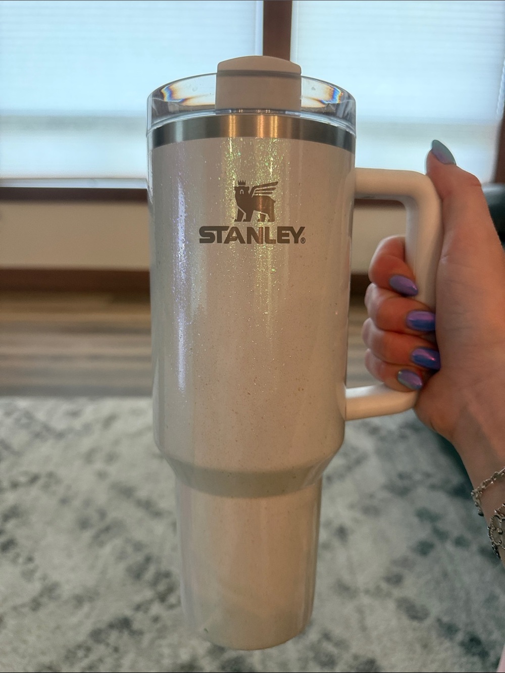 Stanley Pearl White Glitter Stainless Travel Mug with Handle